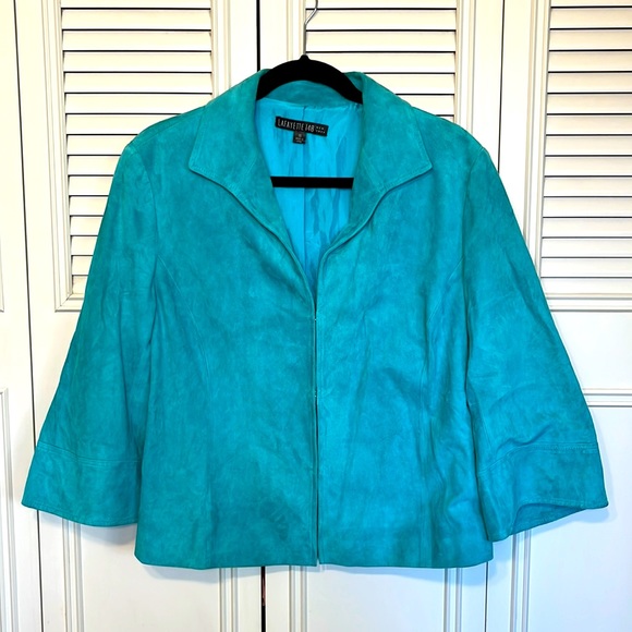Lafayette 148 Suede Lime Green Textured Stitching Detail Zip Button Jacket